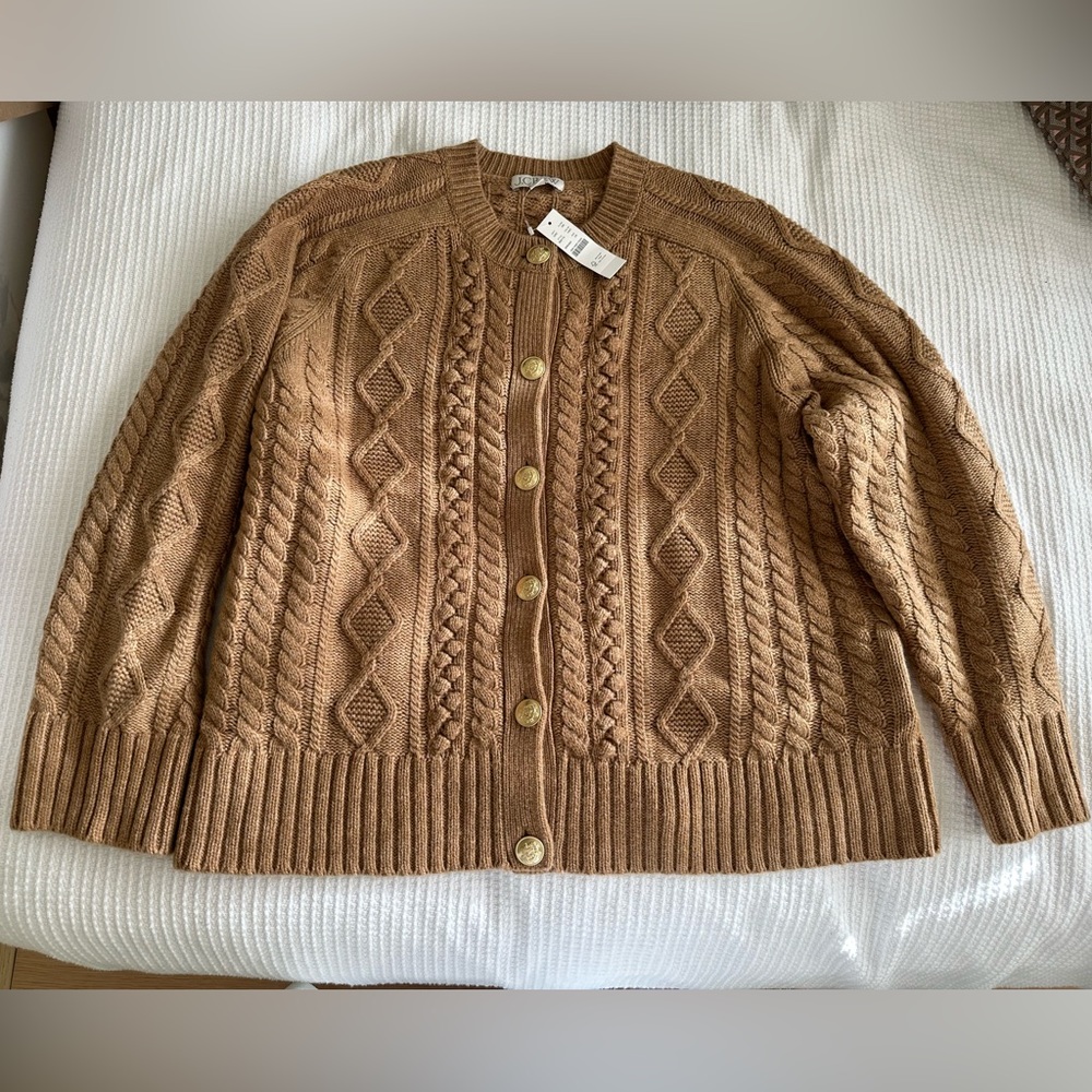 NWT J. Crew tan/beige cable-knit cardigan, size 2X